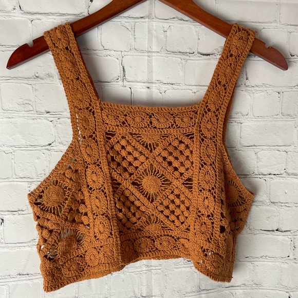 Julia By Love J Sweaters - Julia by Love J Crochet Sleeveless Crop Tank Top Knit Plaid Square Neck Sweater